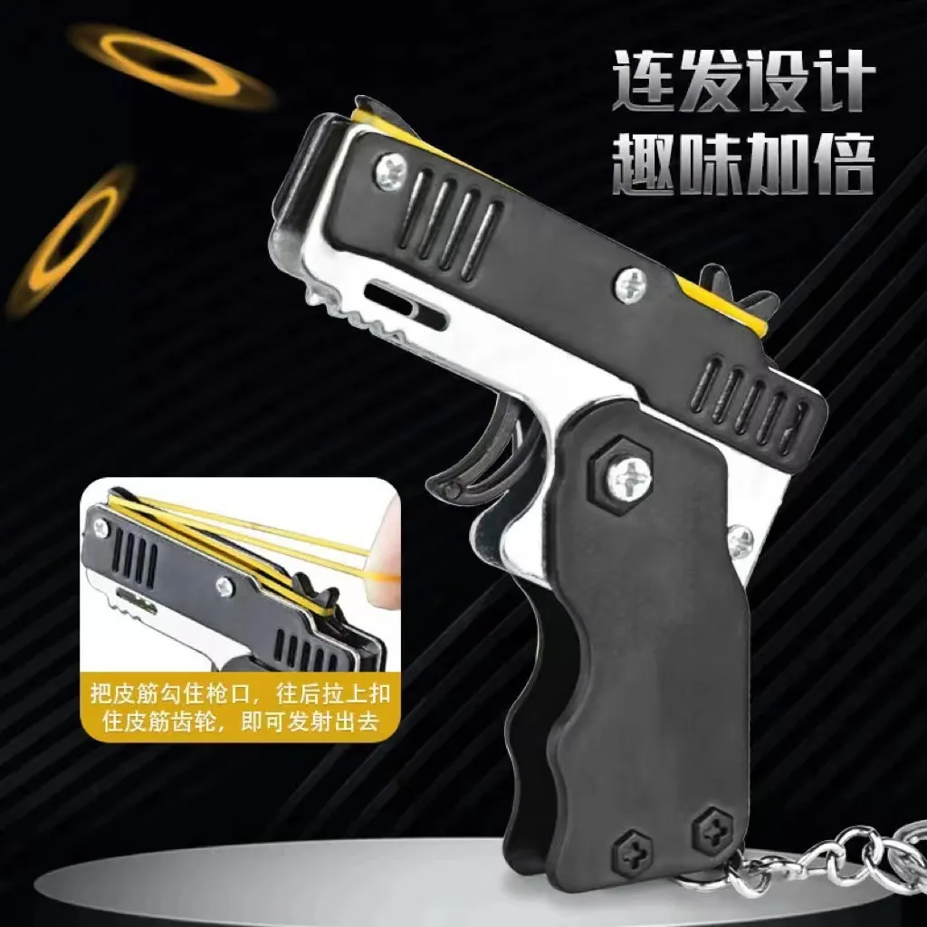 Folding Rubber Band Gun Toys Model Keychain Christmas Birthday Gifts