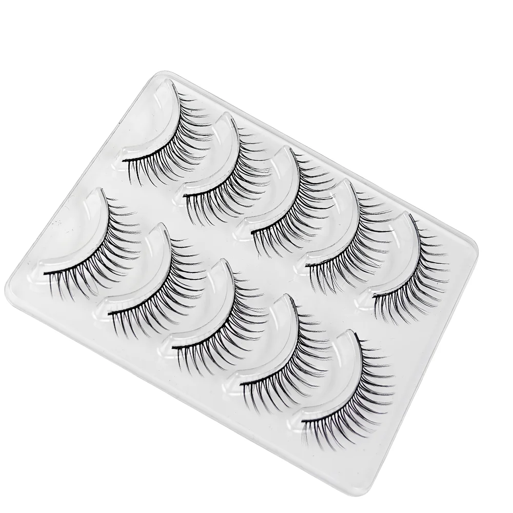 5 paia ciglia finte ciglia finte striscia giornaliera croce nera fascia sottile 7-10mm fumetto manga ciglia arricciate naturali forma cosplay L
