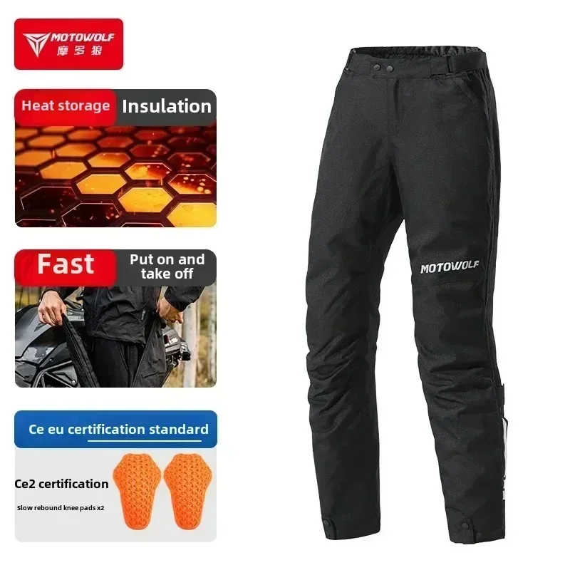 MOTOWOLF-pantalones de liberación rápida para motocicleta, de invierno, a prueba de viento, de felpa, para mantener el calor, pantalones de caballero, protección de seguridad, equipo Ce