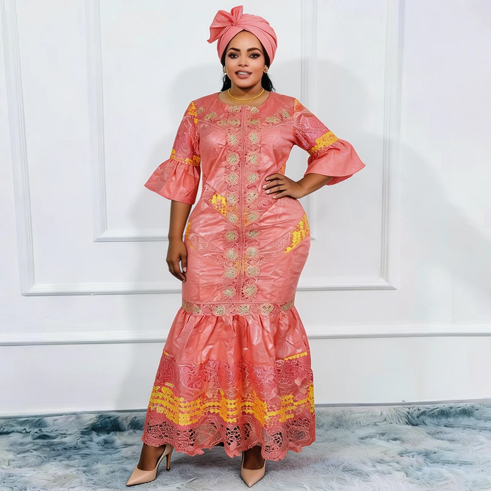 Plus Size African Party Long Dresses for Women 2026 New Luxury Bazin Embroidery Robe Elegant Outfits Muslim Wedding Evening Gown