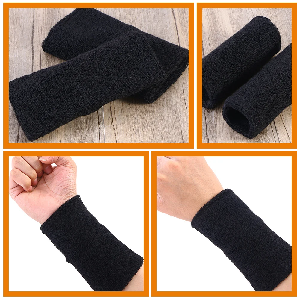 

2 Pairs Black Fitness Wristbands Sports Elastic Guard Sweat Absorbing Athletic Wrist Sweatbands Brace Protector Washable Long