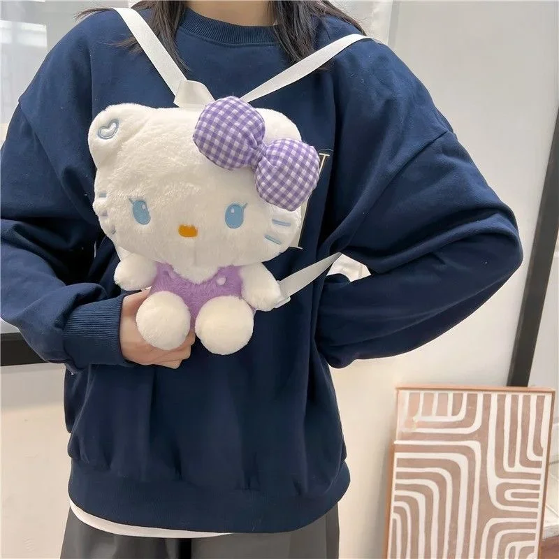 New Sanrio Hello Kitty Kawaii Plush Stuffed Animals Doll Toy Plushie Bag Anime Cartoon KT Shoulder Backpacks Bags Gift for Girls