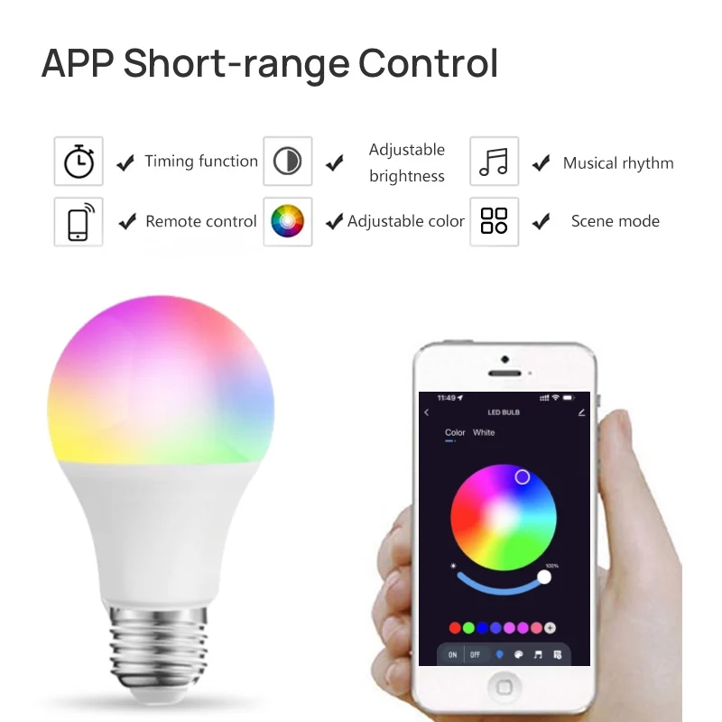 EU E27 Smart Bulb 220V,RGBW Bulb,Works With Tuya Smart/Smart Life (Bluetooth)APP Short Range Control,Dimmable Music Sync