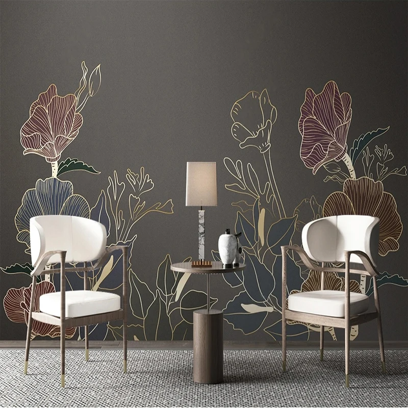 Nordic Light Luxury Plant Line Fiori dipinti Carta da parati Pittura murale 3D Soggiorno Camera da letto TV Divano Decorazioni per la casa Arte murale 3D