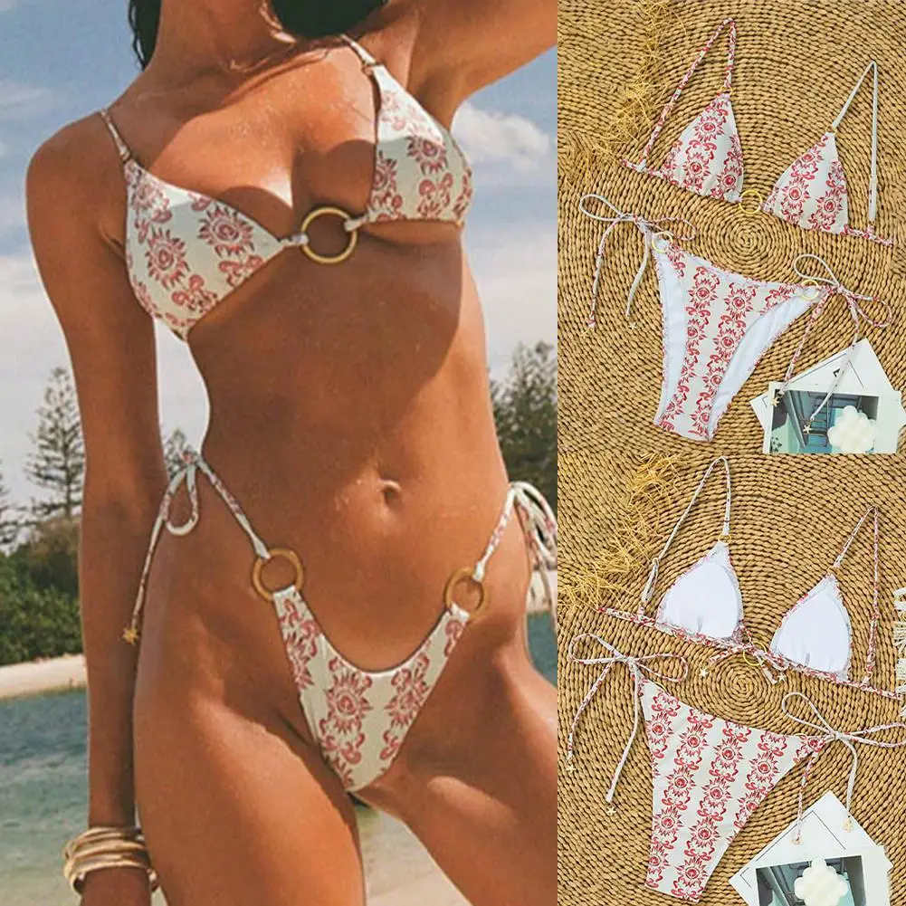 Moderate Elasticity Bikini Ladies Bikini Printed Swimsuit Printed Beach Bikini Set Split Swimsuit For Vacation