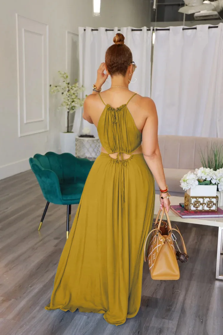 

Fashionable Women's Dress - Summer Sleeveless V-Neck Revealing Midriff Comfortable Casual Ladies Long Dress