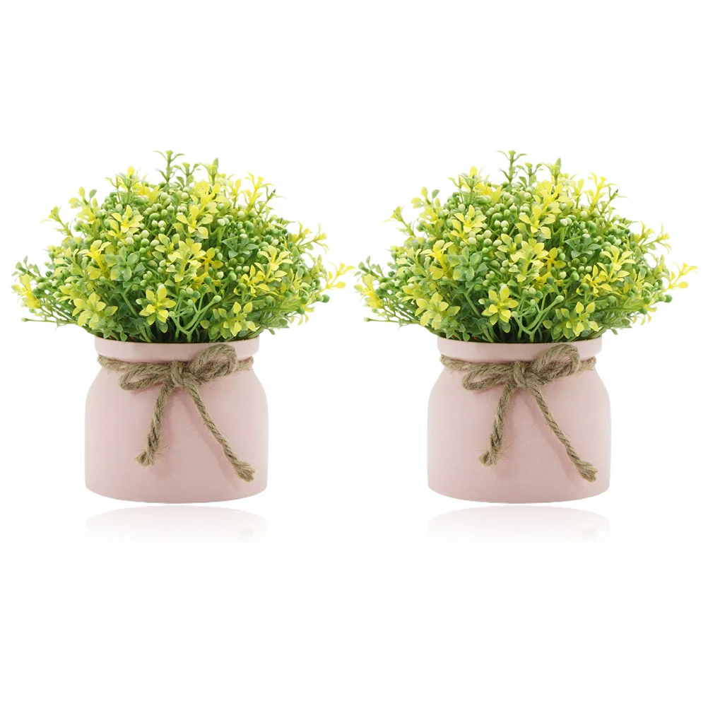 

2 Pcs Artificial Flower Decoration Household Fake Bonsai Home Desk Decorative Plants Pot