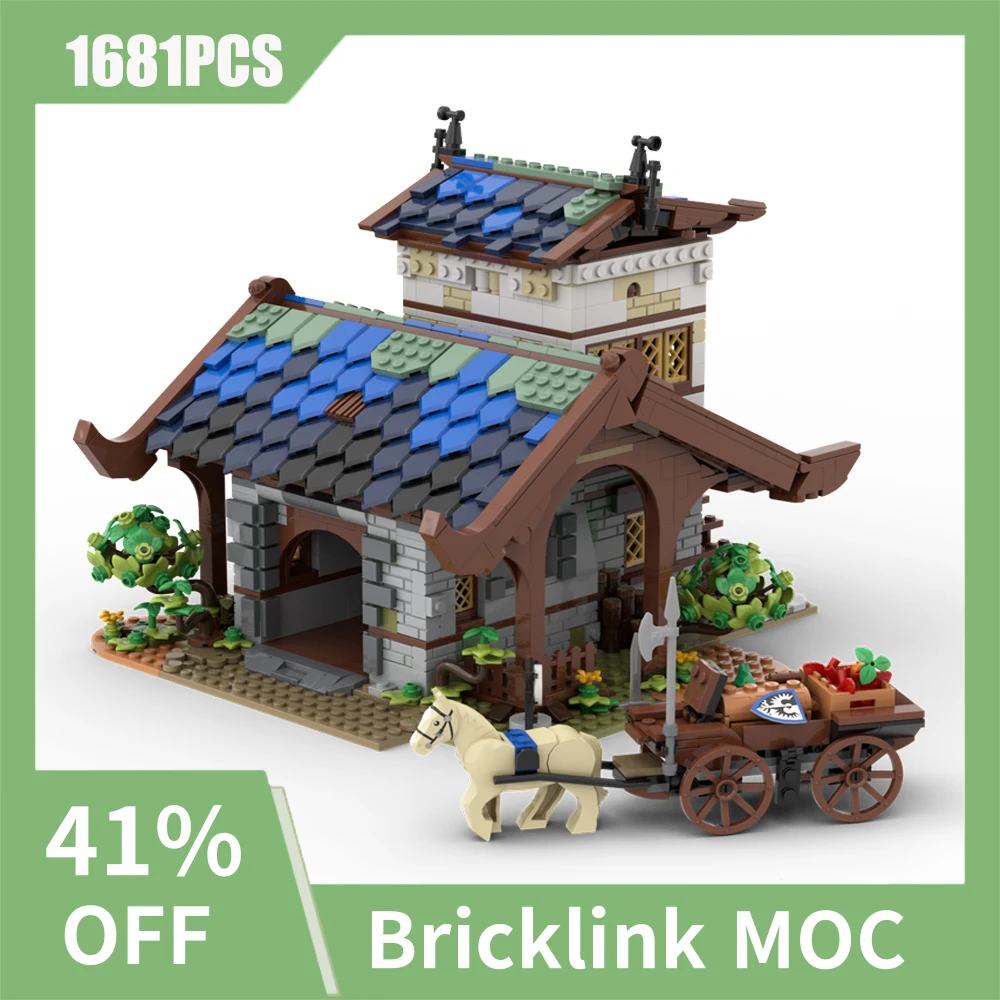 

new 1681PCS European Medieval Street View MOC Medieval Barn cart model DIY creative ideas ChildToy BirthdayGift Blocks MOC-21325