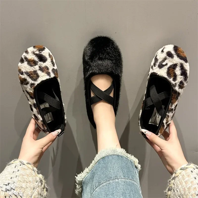 2024 zapatos de mujer a la moda, zapatos planos con banda elástica para mujer, gran oferta, zapatos planos informales con punta redonda para mujer, nuevos tacones planos con estampado de leopardo