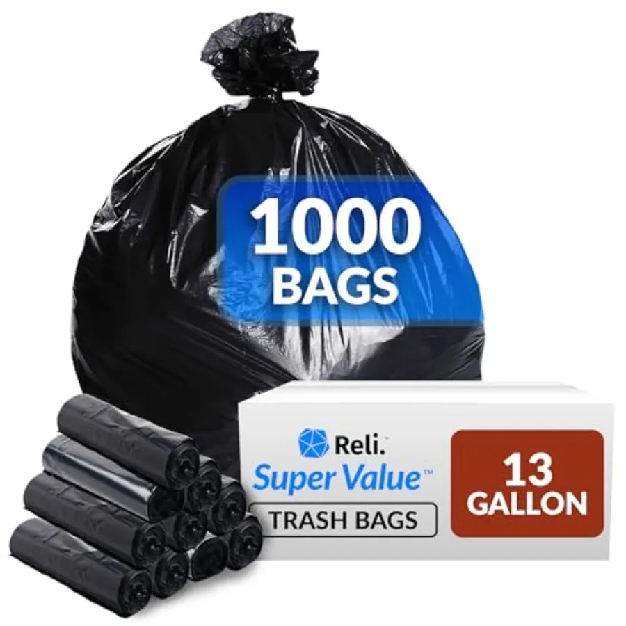

13 Gallon Trash Bags 1000 Bags Black Tall Kitchen Strong Garbage
