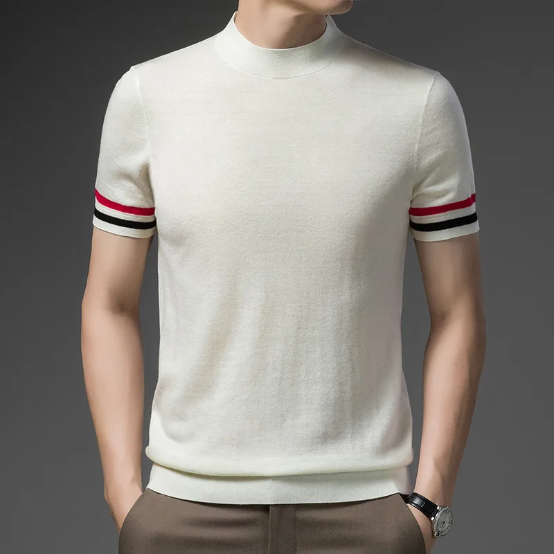 ٪ الصوف قصيرة الأكمام جولة الرقبة سترة صوف سترة الرجال ربيع الخريف الشتاء نمط الصوف قصيرة الأكمام محبوك العرق #2