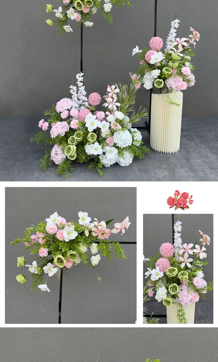Künstliche Blumen Hochzeitsdekoration Hängende Blumenreihe Hintergrund Bogen-Dekor Wegführung Blumenball Florale Kulisse Arrangement – Detail 6