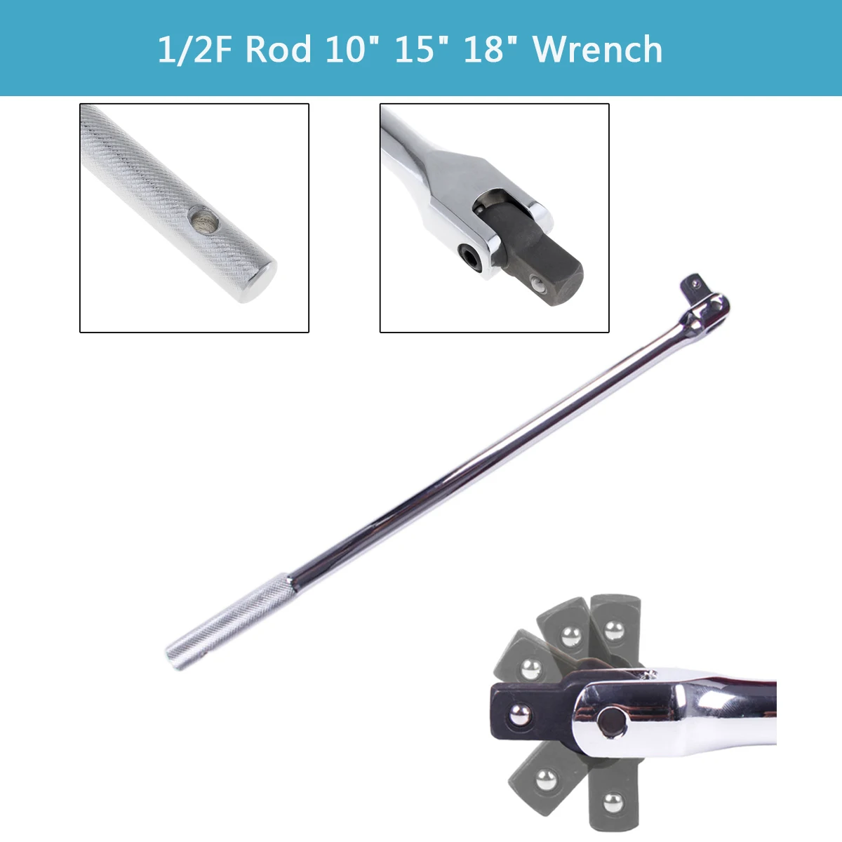 

1/2F Rod 10" 15" 18" Wrench long Force Bar Activity Head Socket Wrench with Strong Force Lever Steering Handle Spanner Hand Tool