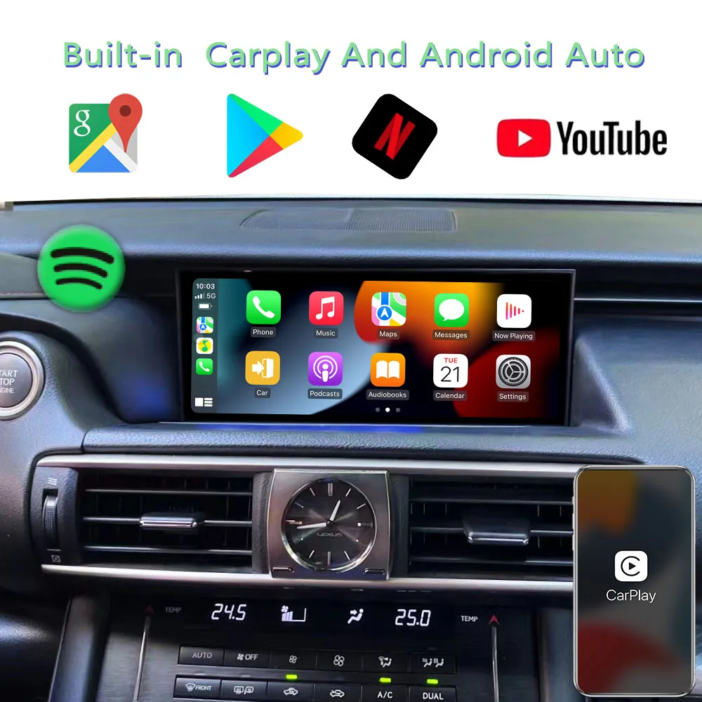 Android 14 For Lexus IS RC 200 250 300 350 200t 300h 2013-2021 Car Navigation GPS Multimedia Carplay Auto HD Screen Player 4G