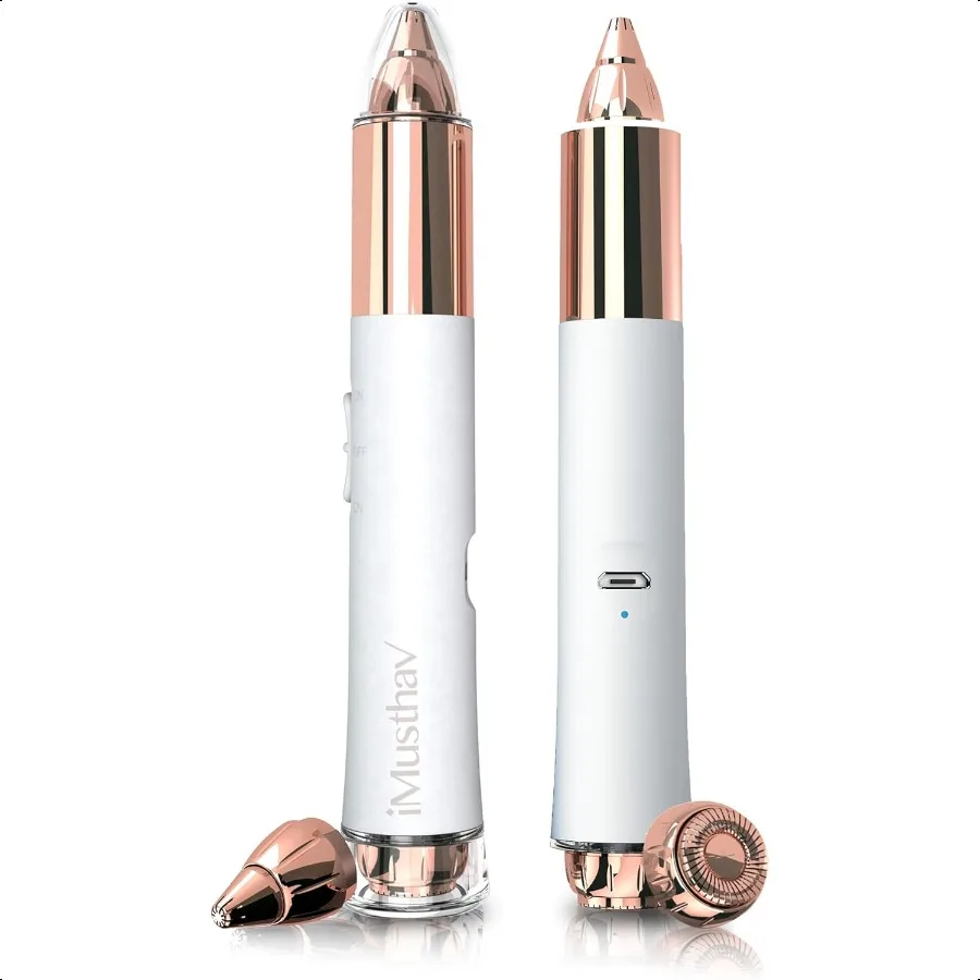 

2in1 Portable Rechargeable Painl Eyebrow Trimmer Facial Hair Remover removes Eyebrow face Lips and Body Hair for Women. 18K Gol