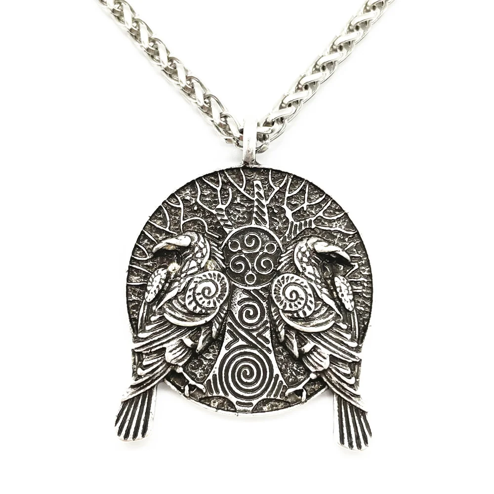 Amuleto de cuervo de Odin, colgante de árbol de la vida de Yggdrasil, Triskelion, Triskele, símbolo en espiral, collar Vikingo, envío directo