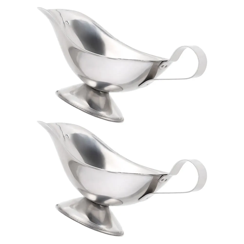 

2Pcs Stainless Steel Gravy Boat Large Durable Sauce Container Pitcher Condiment Bowl Drip-Free Serving Dish Gravy Bowl