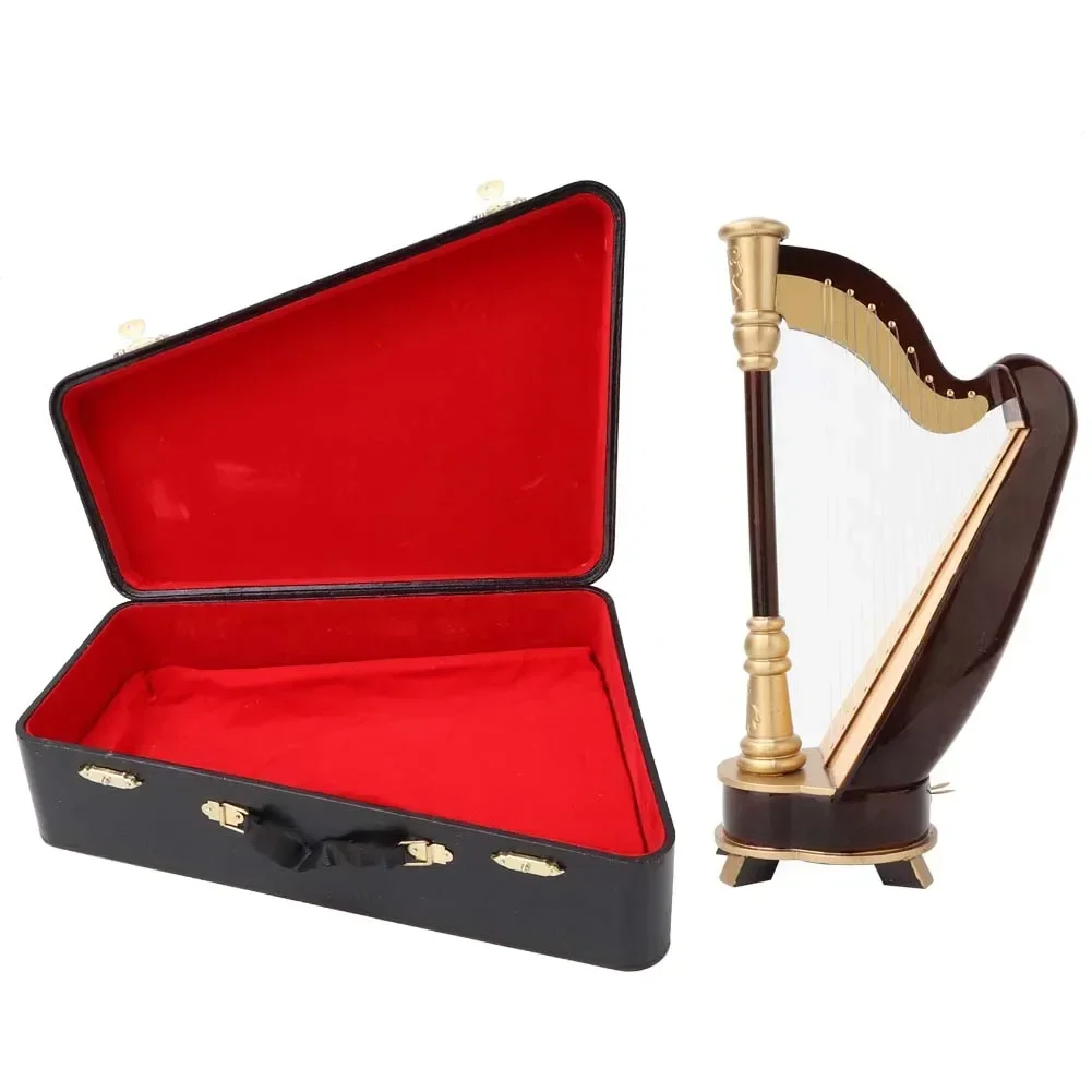 25cm Miniature Wooden Harp Model Musical Instrument Model Musical Gifts Home Decor Ornaments