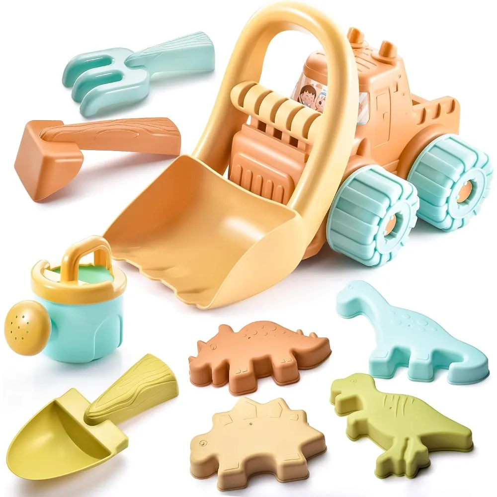 Beach Sand Toys Set with Dump Truck Car Toys for Toddlers Kids Outdoor Play Buckets Sand Shovels Animal Mold Sets Sandbox Toys