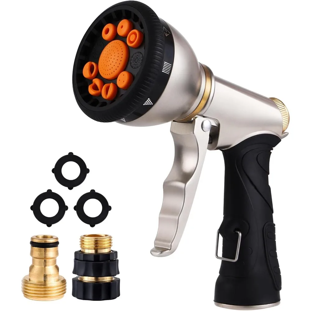 

Насадка для садового шланга Tesony, сверхмощный металлический распылитель для водяного шланга с 9 регулируемыми узорами распыления и быстроразъемным соединителем для латунного шланга,