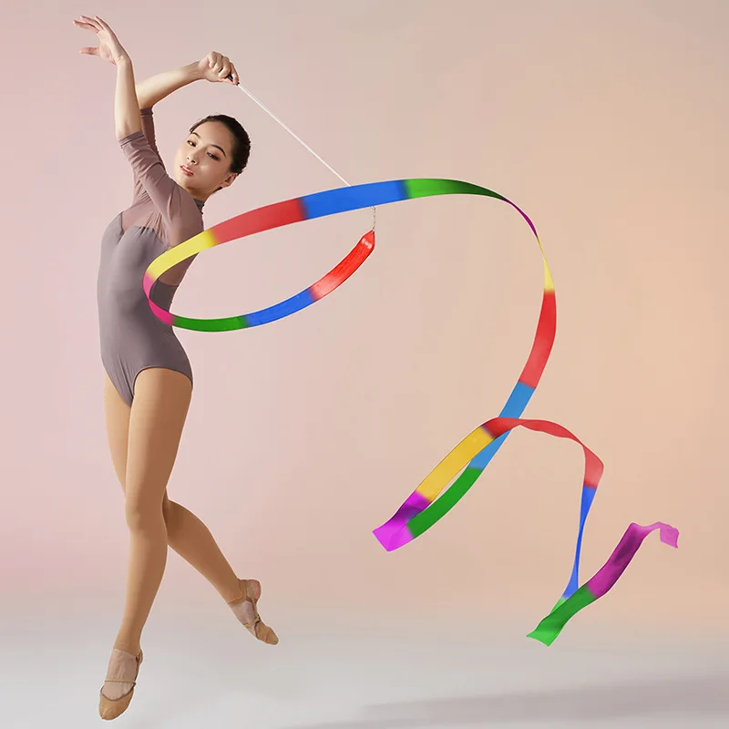 2M 4M 6M Colorful Gym Ribbons Dance Ribbon Rhythmic Art Gymnastics Streamer Rod Rainbow Stick Training Ballet Twirling gymnastic