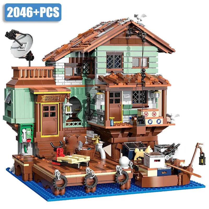 

City 2046pcs Old Fisherman's Wharf Mini Size Building Blocks MOC Wooden House Fisherman Cabin Bricks Toys For Children Gifts