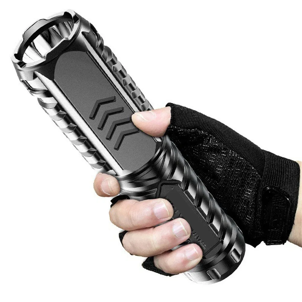 Potente linterna LED recargable por USB, luz de Flash fuerte, resistente al agua, Zoom, pesca al aire libre, caza, multifunción
