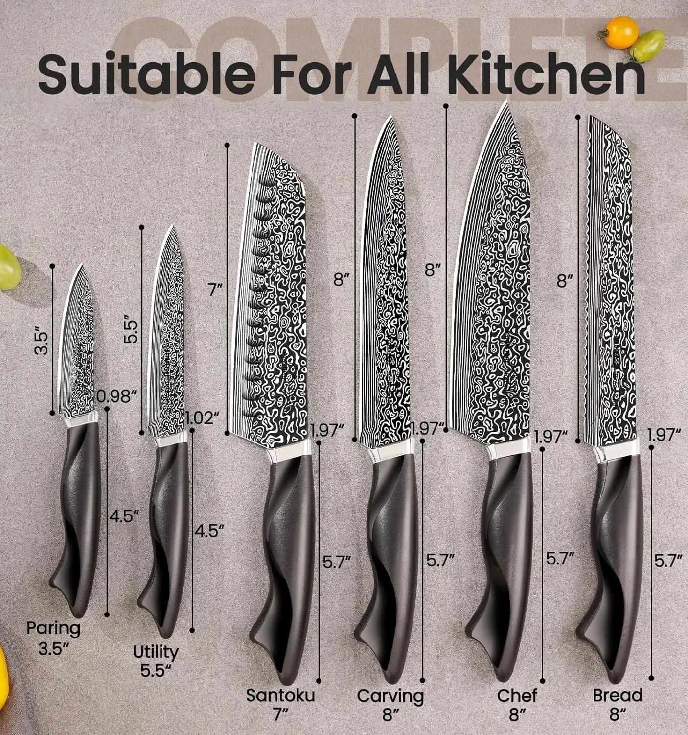 

Knife Set, 15 Pieces Kitchen Knife Set with Built in Sharpener, High Carbon German Stainless Steel Knife Block Set,