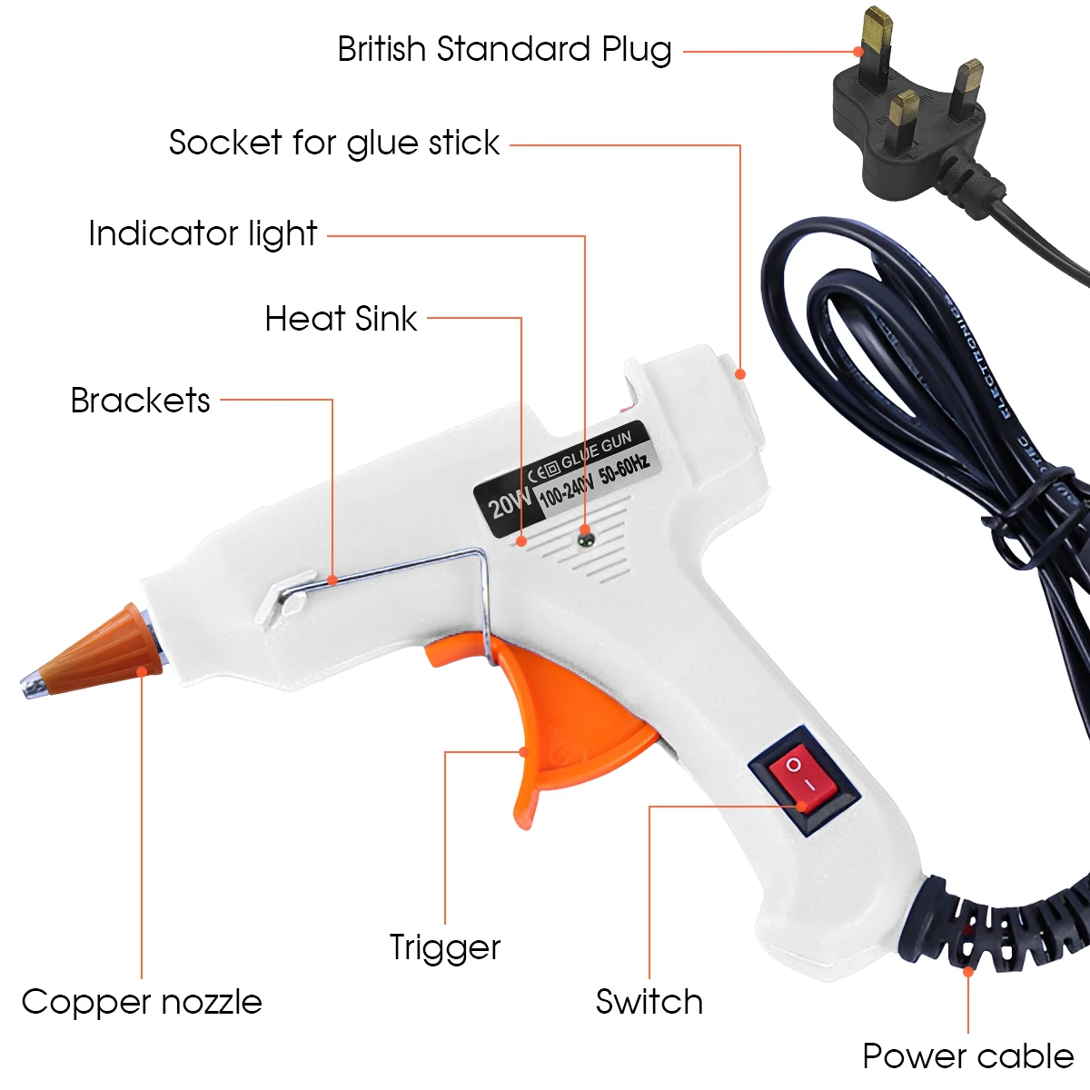 20W Hot Melt Glue Gun Industrial Mini Guns Thermo Electric Mini Heat Temperature Thermo Electric Repair Tool with Glue Sticks