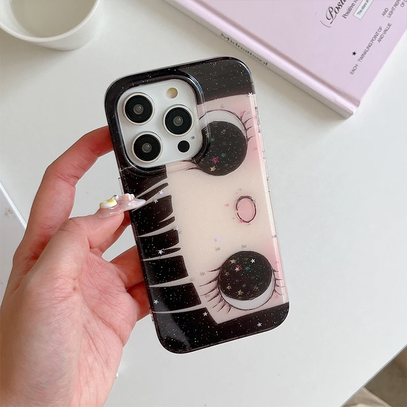 Big Eye Comic Girl Lovely Phone Case for iPhone 17 16e 16 15 14 13 12 11 Pro Max X Xs XR XSMax 8 7 6 6s Air Plus Feather Texture - náhled 6