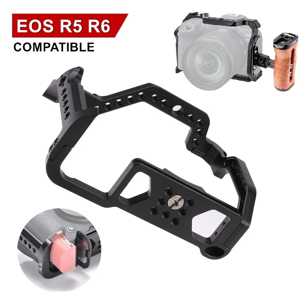 

Клетка для камеры, совместимая с камерой Canon EOS R5 R6 MARKII R5C, алюминиевые комплекты видеоустановки с NATO-рейкой, резьбой 1/4 дюйма, 3/8 дюйма, отверстиями ARRI
