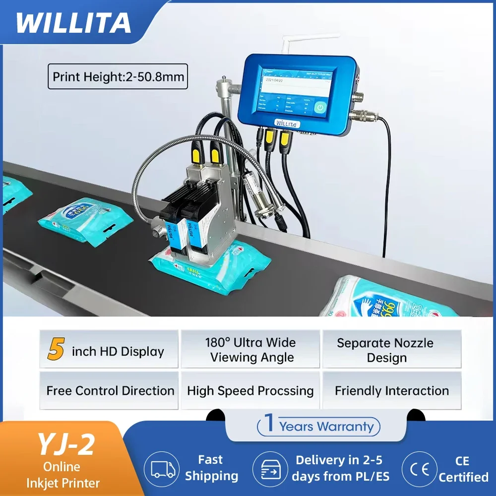 

WILLITA YJ-2 Online Thermal Inkjet Printers 12.7/25.4mm Automatic Coding Machine TIJ Inkjet Printer for Expiry Date Logo Code