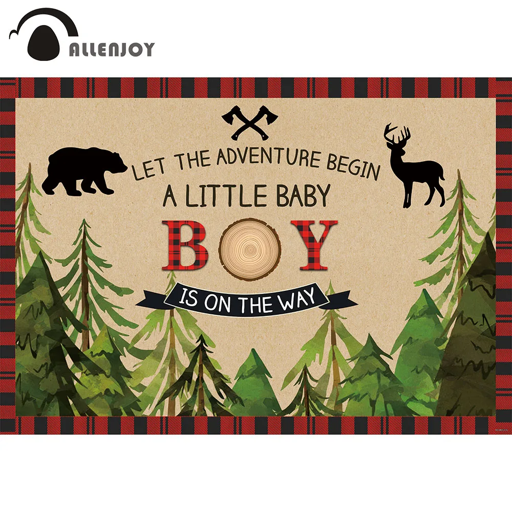 Allenjoy Lumberjack Backdrop a Little Baby Boy is on The Way Newborn Baby Shower Banner Wild one 1st First Birthday Adventure