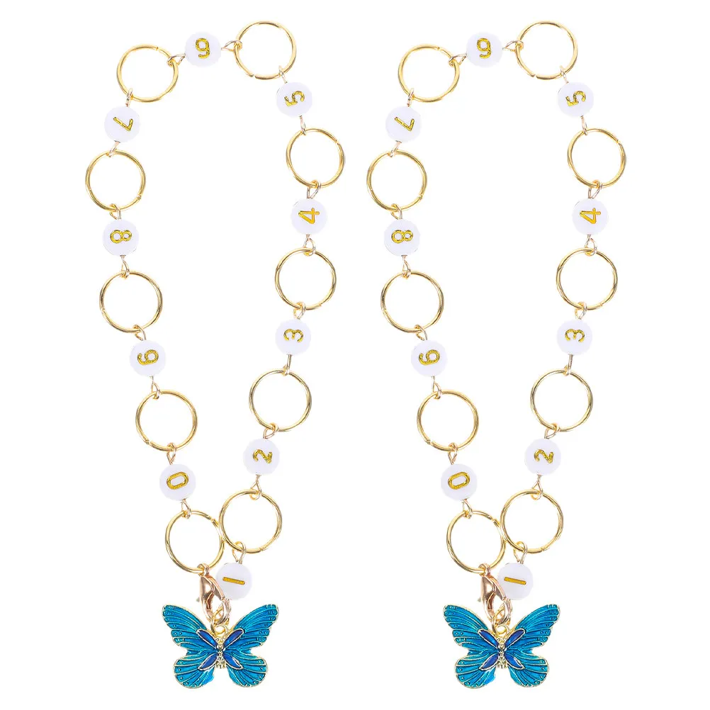 2Pcs Crochet Stitch Marker Chain Metal Butterfly Pendant Row Counter Knitting Accessories Lightweight Compact Bright