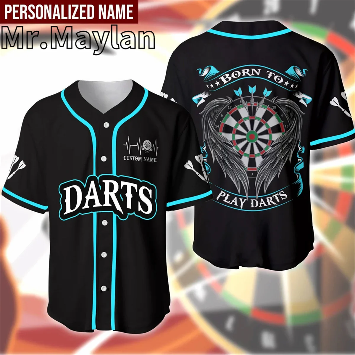 Custom Name Darts Black Baseball Jersey Shirt 3D Printed Perfect Dart Shirts Best Gift For Dart Lovers Casual Tee hip hop Tops-8