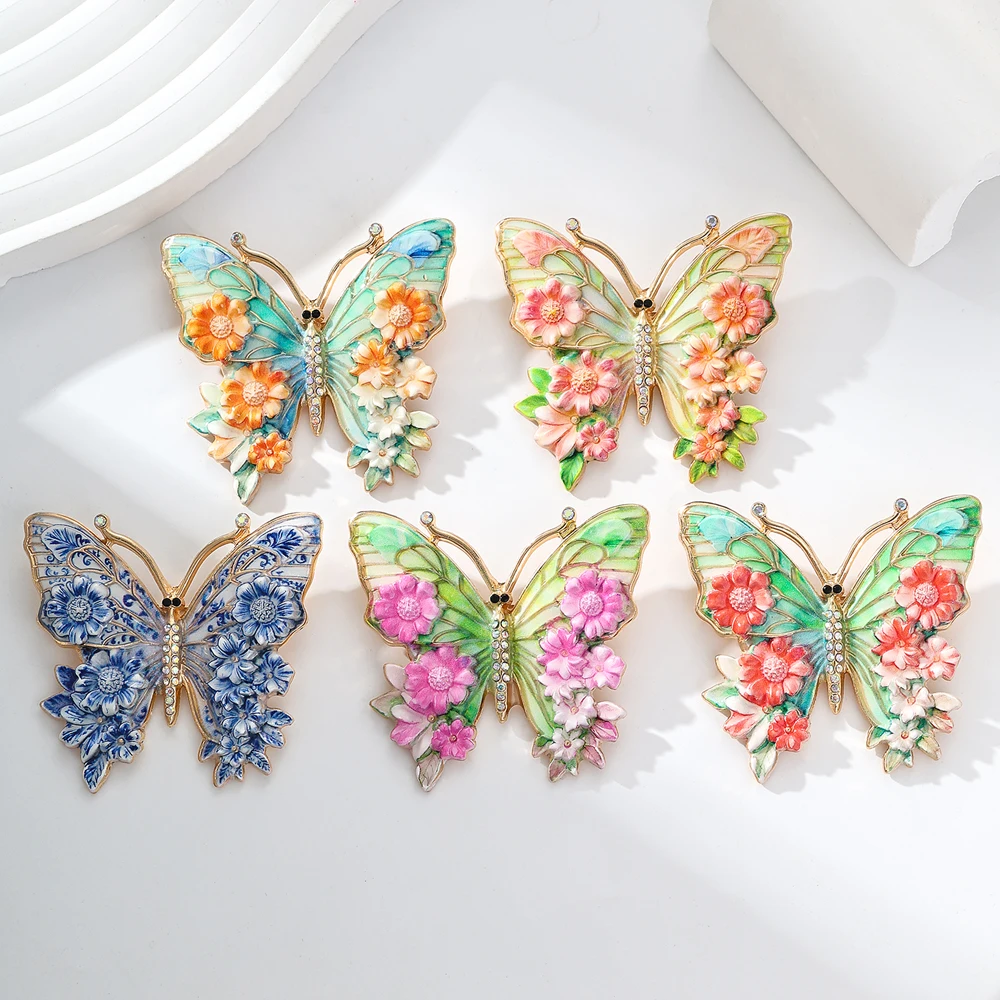 Vintage Big Flower Butterfly Brooches 5-color Beautiful Insects Brooch For Women's Clothes Pins Gifts