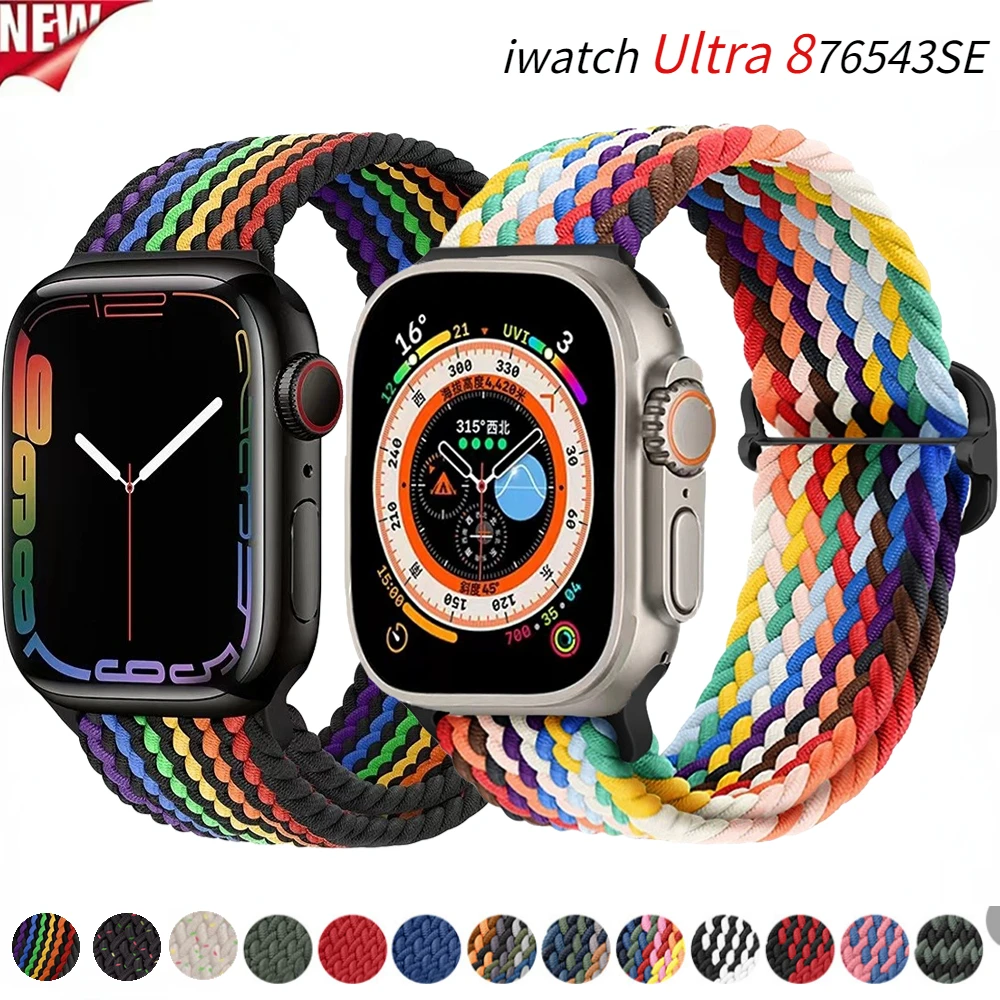 Braided Loop For Apple Watch Band 44mm 40mm 45mm 49mm 46mm 42mm 41 38 mm Elastic bracelet iWatch series 10 Ultra 9 8 7 6 5 4 SE