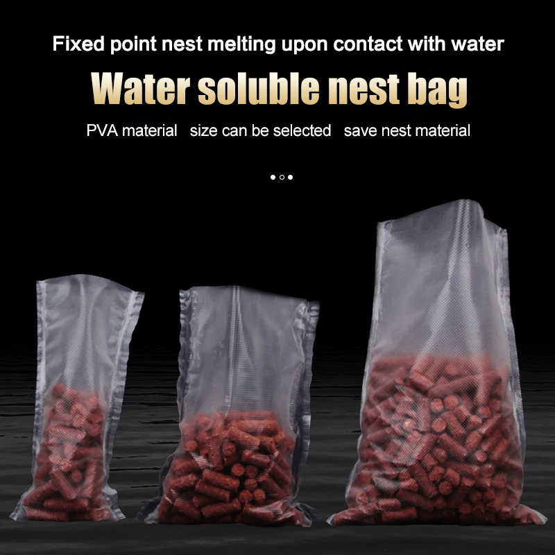 ★ ▲ Bolsas de PVA para pesca de carpa, bolsa ecológica soluble en agua de disolución rápida para lanzamiento de cebo, bolsa para pesca de carpa, 50 Uds.