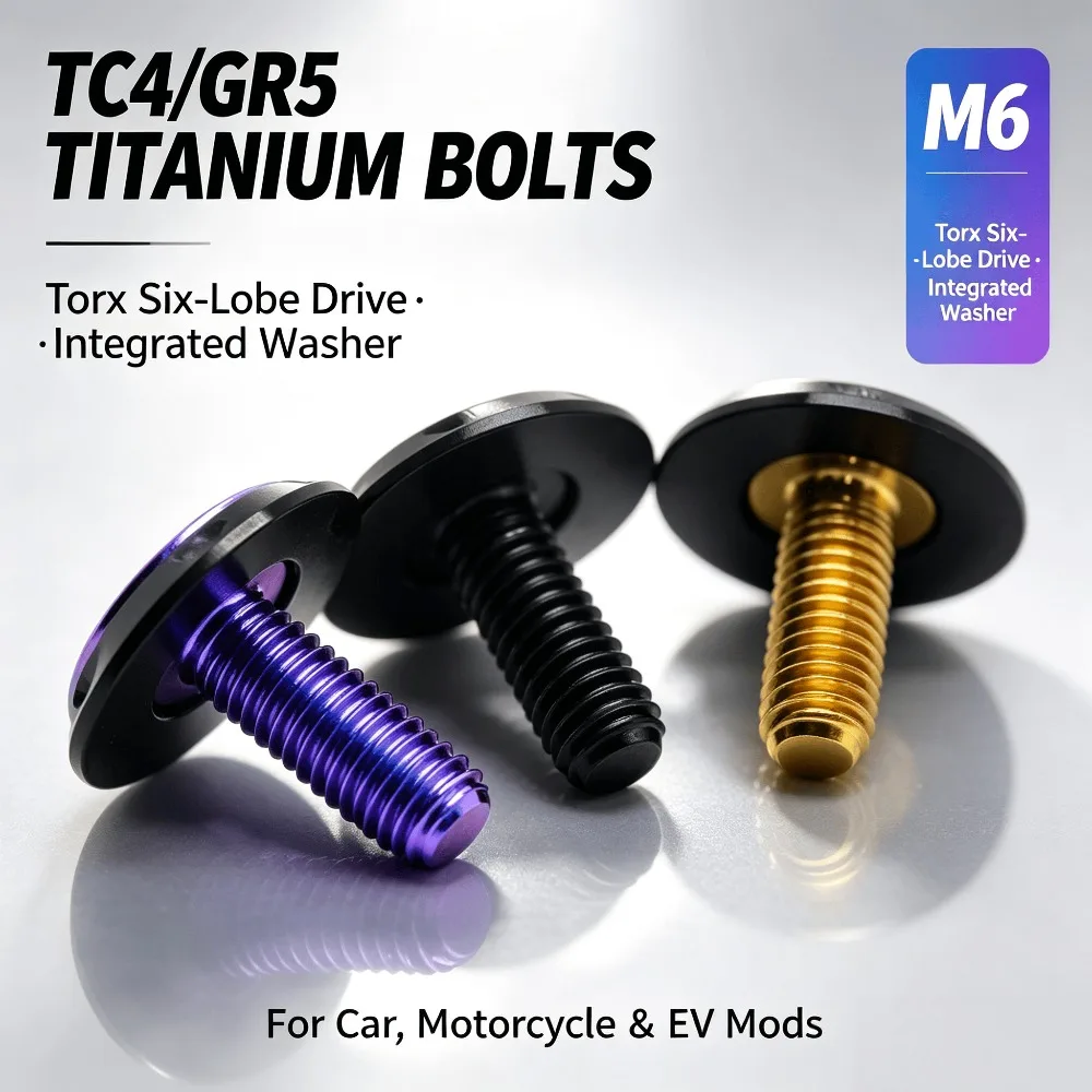 2Pcs Titanium M6 Torx Head License Plate Screws Set, GR5 TC4 Corrosion Resistant Bolts with Washers for Car Motorcycle EV Refit