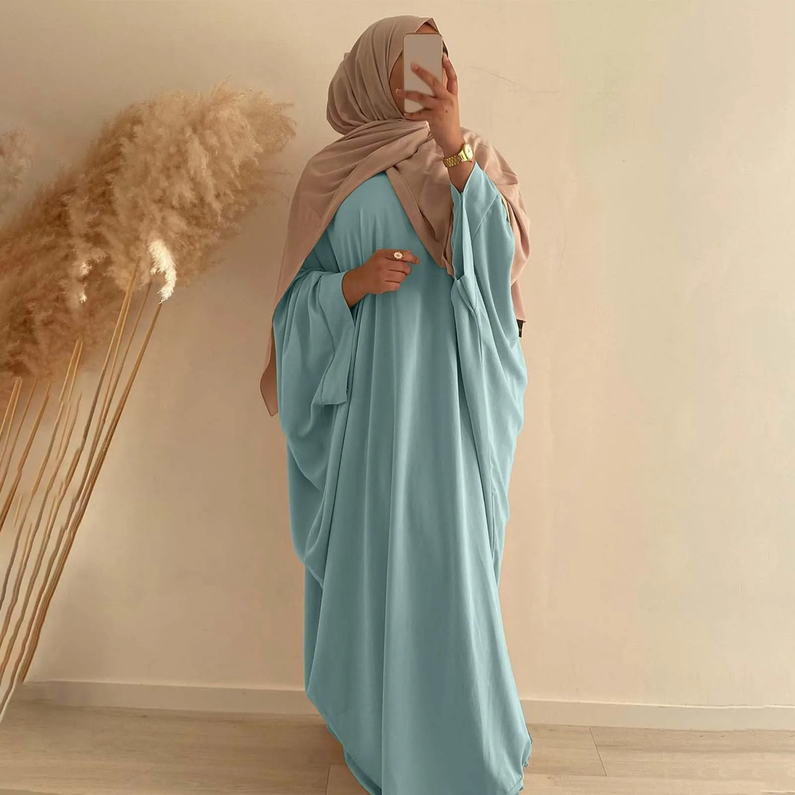 Summer Soft Crepe Like Linen Khimar Butterfly Batwing Abaya Dubai Luxury 2024 Islam Muslim Kaftan Modest Dress For Women Kebaya