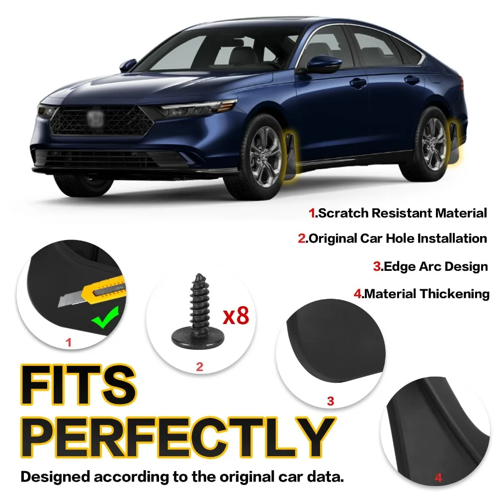 For Honda 11th Accord 2023-2024 Car Mud Guard Kit Splash Guards Mudguards Mudflaps with Hardware Kits Accessory
