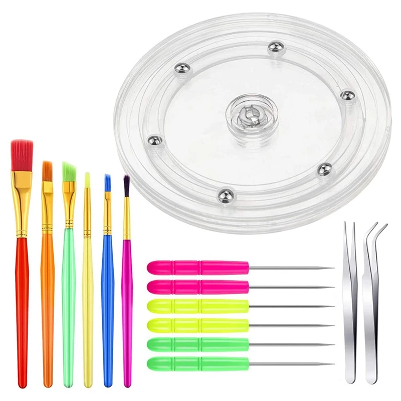 15PCS Cookie Decorating Including 1 Acrylic Cookie Turntable,6 Cookie Scribe Needle,6 Decoration Brushes,2 Tweezers