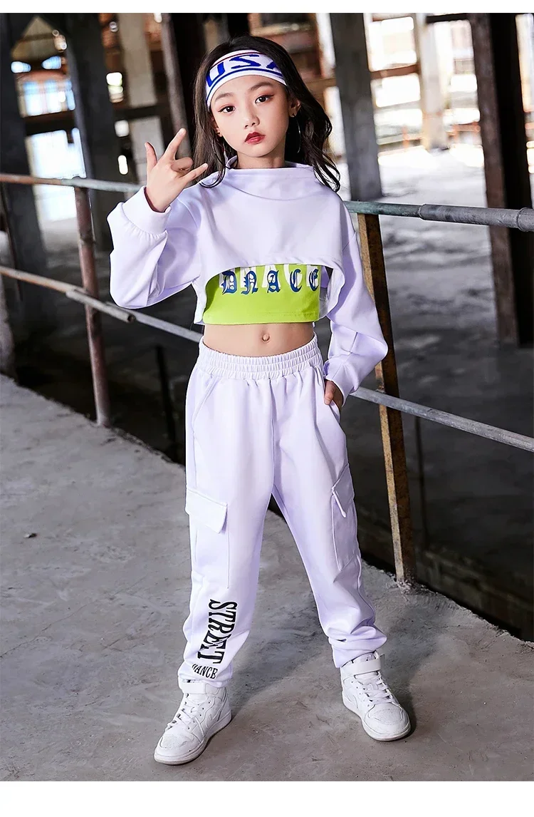 

Hip Hop Costumes Children White Street Dance Outfit Girls Jazz Clothes Kids Cheerleading Modern Stage dance Performance Wear
