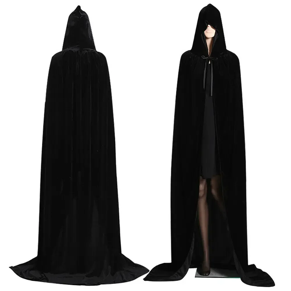 Combhasaki Adult Velvet Cloak Cape Hooded Medieval Costume Witch Wicca Vampire Halloween Costume Full Length Dress Coats image 6