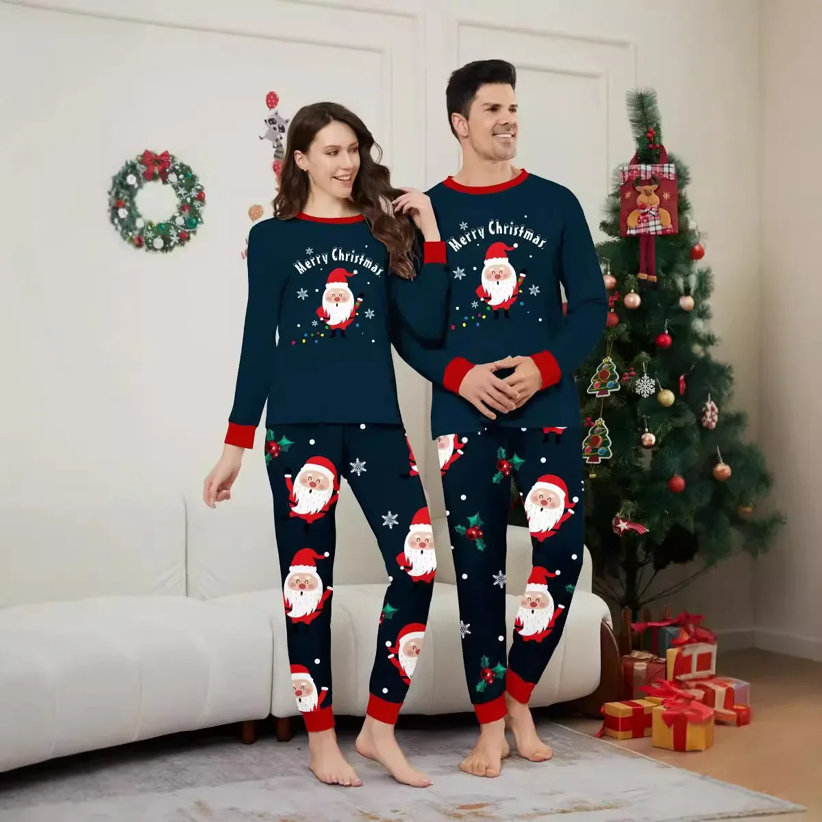 Family Look Santa Claus Print Pajamas Set Adult Kids Christmas Matching Outfits Baby Boys Girls Home Clothes Soft Cute Pyjamas