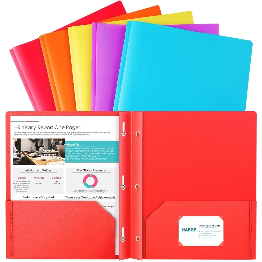 

5 Folders with Pots and Prongs 2 Pot 3 Prong Folders with Business Card Holder Heavy Duty Plastic File Folders for Documents Of