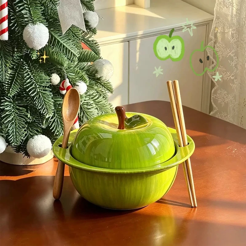 Christmas limited edition red apple ceramic bowl with lid home use soup bowl Christmas souvenir birthday gift tableware gift box