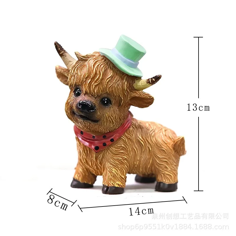 Cowboy style highland cattle home furnishing ornaments, garden farmhouse dining table ornaments