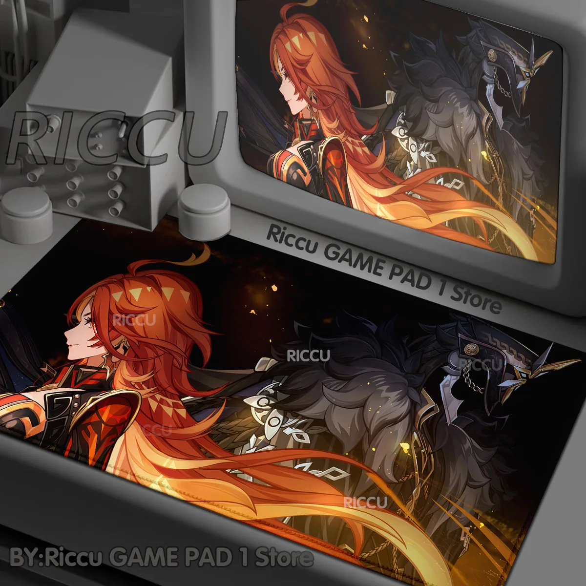 PC Genshin Impact Mavuika لوحة مفاتيح ميكانيكية مطبوعة عالية الوضوح XXL ملحقات حواف القفل لوحة الماوس Hentai E-Sports