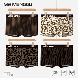 New Summer Men's Ice Silk Underwear Comfortable Mid Waist Antibacterial Fashion Leopard Pattern Men's Flat Corner Pants Factory